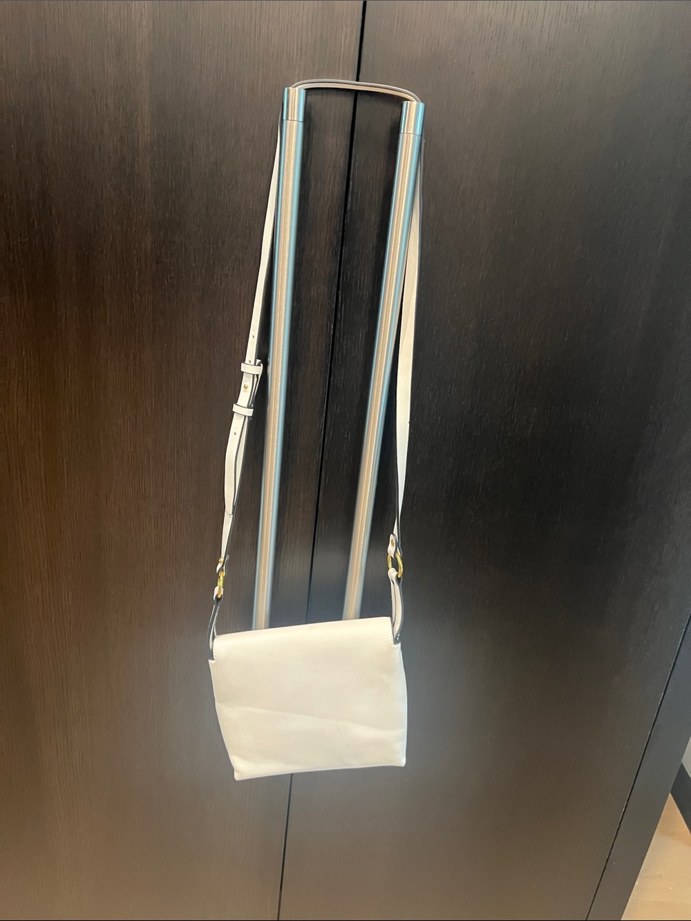 White Leather Crossbody Shoulder Bag with Logo Accent - Picture 2 of 2